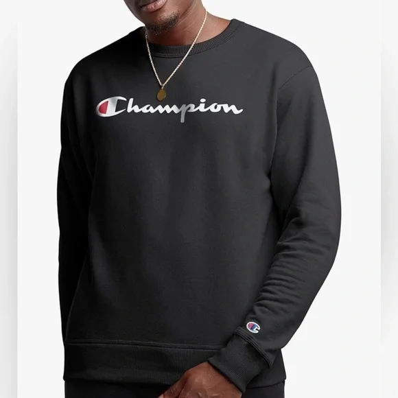 Champion Black Crewneck Sweatshirt Men’s Medium - Picture 1 of 11